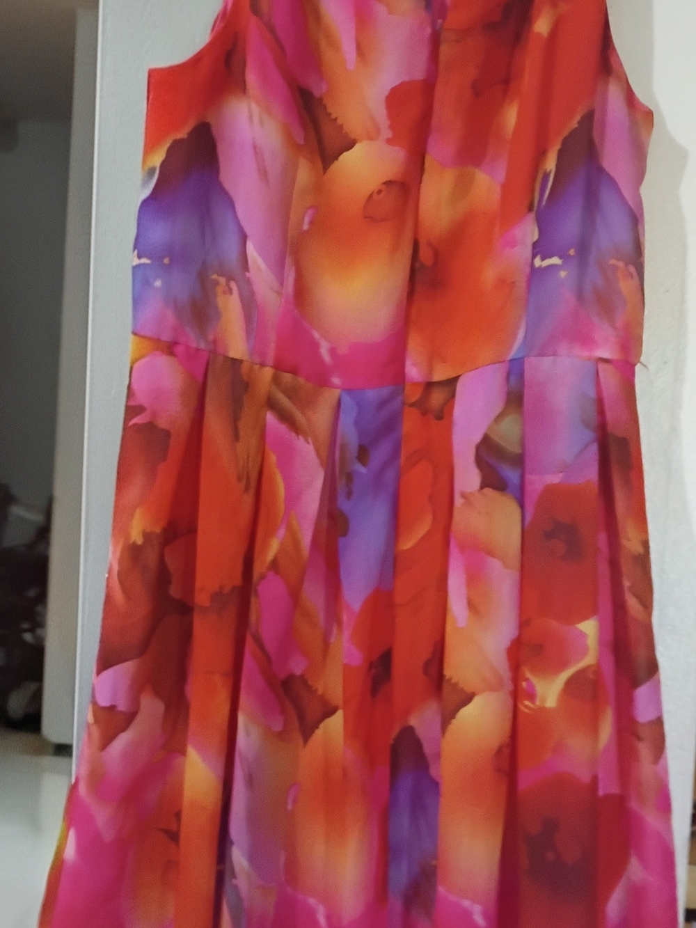 Sandra Darren Vibrant Orange, Pink & Purple Floral Chiffon Dress - Picture 3 of 3